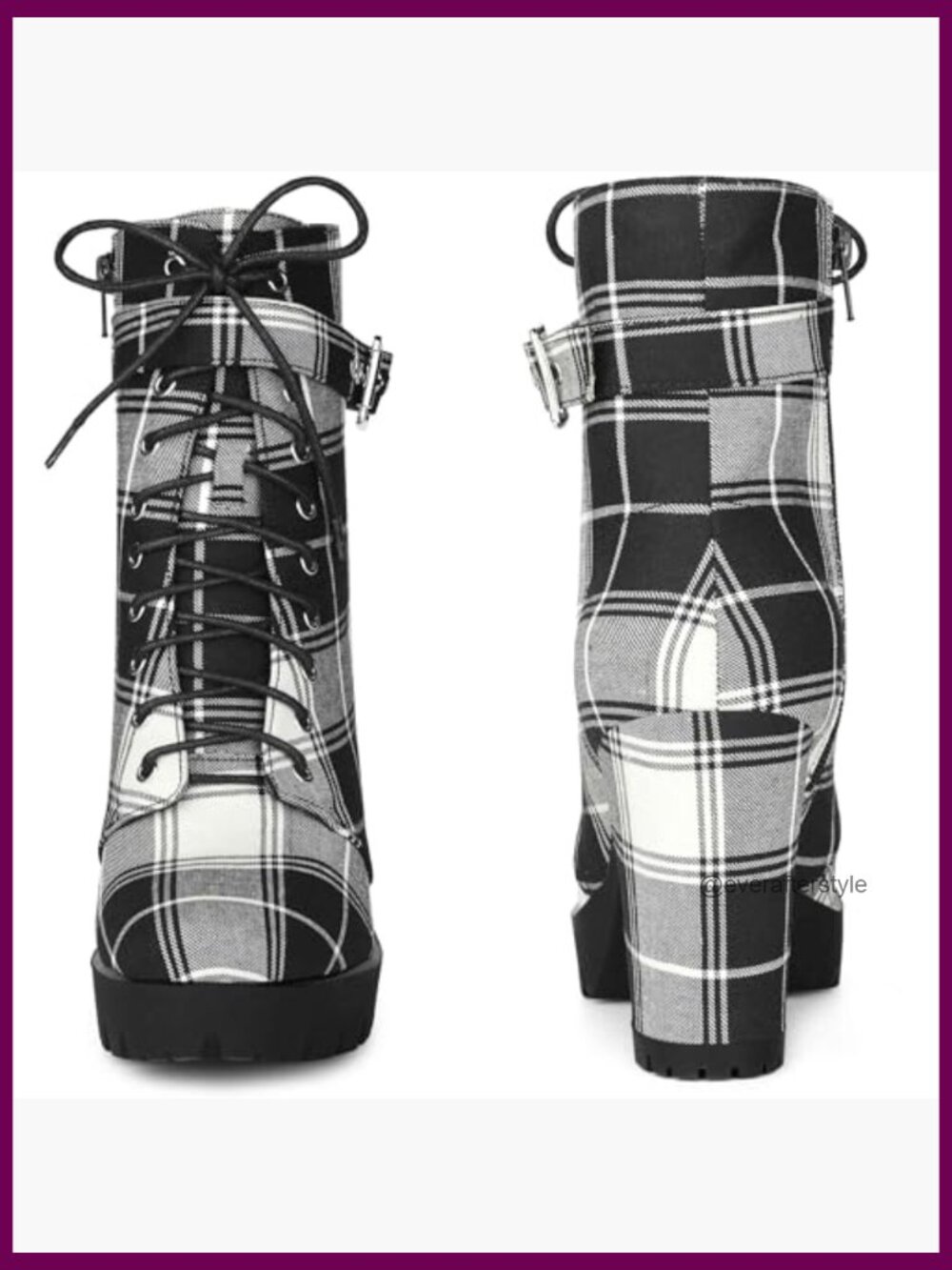 Plaid Combat Ankle Boots with Chunky Heel and Platform - Picture 4 of 6